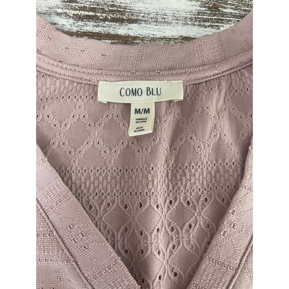 Como Blu Womens Medium Blouse‎ Tie Front Pink Eyelet Shirt - Picture 7 of 10